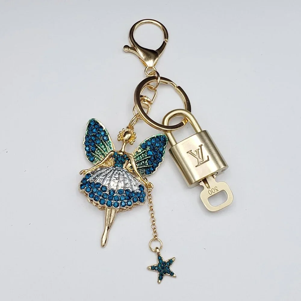 LV Gold Padlock Authentic 🔑 Luxury Bag Charm w/ Unbranded Fairy Keychain